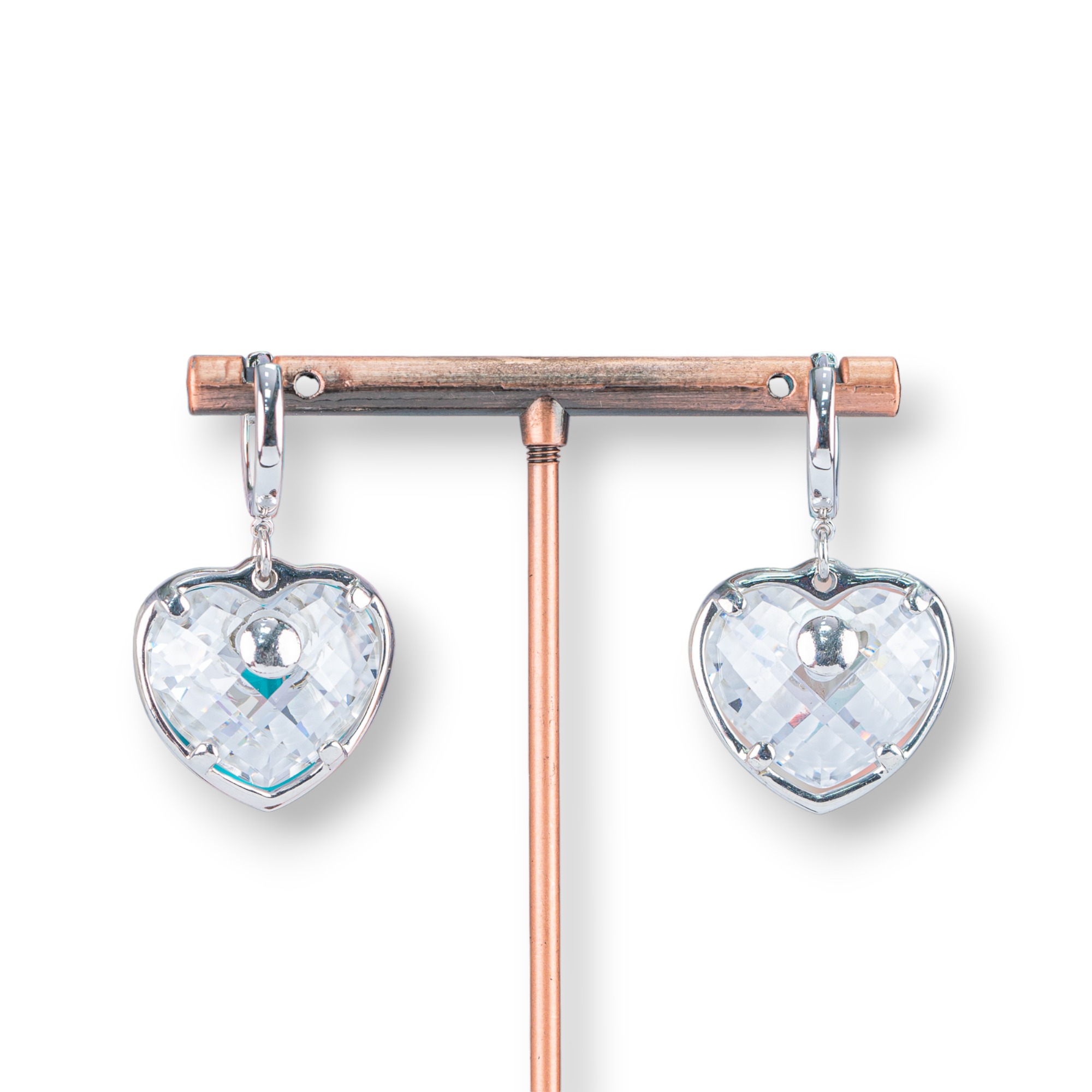 Orecchini Perno Di Argento 925 Con Zirconi CZ A Cuore Bianco 23x38mm