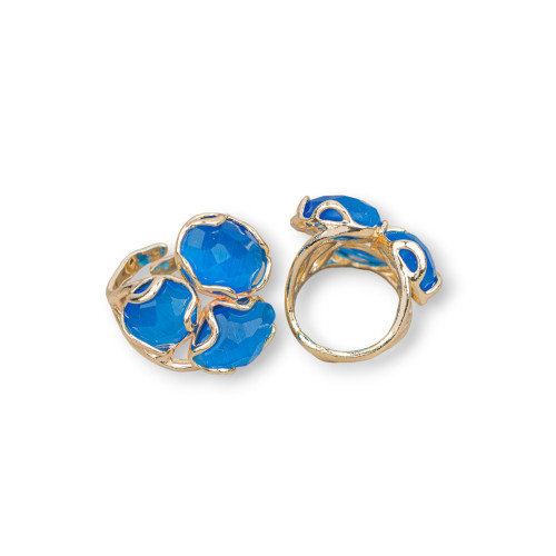 Anello Di Bronzo Con Occhio Di Gatto 25x27mm Misura Regolabile Dorato Blu