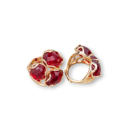 Anello Di Bronzo Con Occhio Di Gatto 25x27mm Misura Regolabile Dorato Rosso Ruby