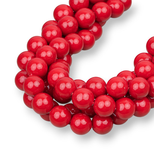 Smooth Round Red Majorca Pearls 12mm