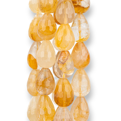 Yellow Hematoid Quartz Faceted Briolette Drops 13x18mm