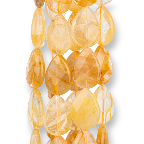 Yellow Hematoid Quartz Faceted Flat Drops 20x30mm