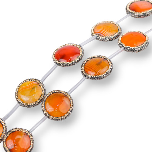 Marcasite Strass Beads Strass Agate Intense Orange Striated Flat Round 22mm 10pcs