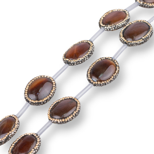 Marcasite Strand Beads Strass Brown Agate Striped Oval Flat 18x24mm 10pcs