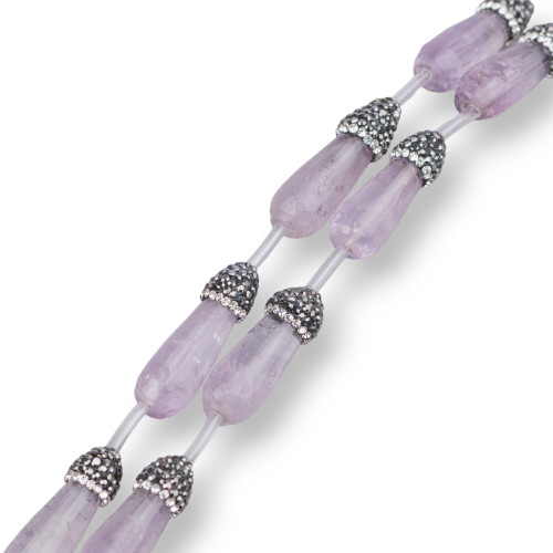 Markasit-Strangperlen, Strasssteine, Amethyst-Tropfen, Briolette, facettiert, 10 x 32 mm, 8 Stück