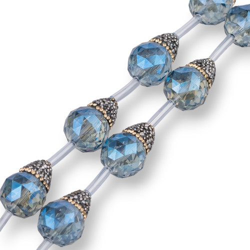 Marcasite Rhinestone Strand Beads with Faceted Briolette Drops Crystals 15x25mm 10pcs Blue