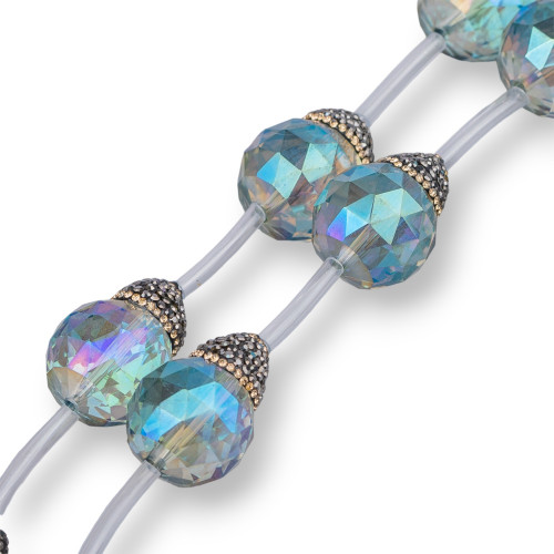 Perles de fil de strass en marcassite avec cristaux de gouttes de briolette à facettes 19x25mm 8 pièces arc-en-ciel
