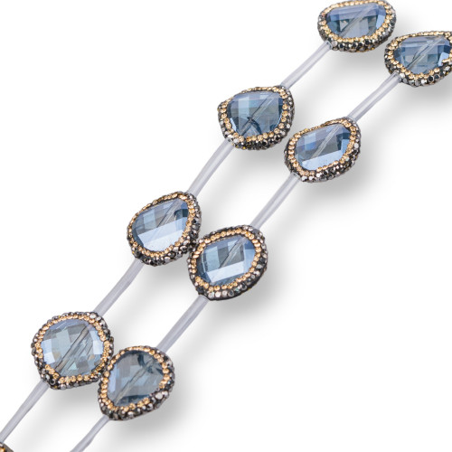 Perles de Strass Marcassite avec Cristaux Ronde Plate Facette 18mm 10pcs Bleu Clair AB