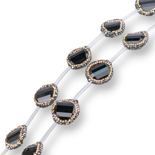 Perles de Strass Marcassite avec Cristaux Rond Plat Facettes 18mm 10pcs Noir de Jais Noir