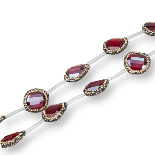 Perles de Strass Marcassite avec Cristaux Ronde Plate Facette 18mm 10pcs Rouge Rubis AB