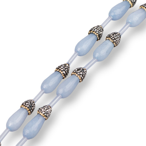 Marcasite Rhinestone Strand Beads with Light Blue Jade Drops Faceted Briolette 10x25mm 10pcs