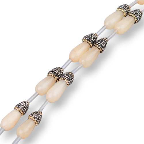 Markasit-Strassstrang-Perlen mit rosa Jade-Pfirsichtropfen, facettierte Briolette, 10 x 25 mm, 10 Stück