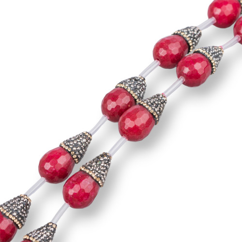 Perles de Strass Marcassite avec Gouttes de Jade Rubellite Briolette Facettée 13x24mm 10pcs