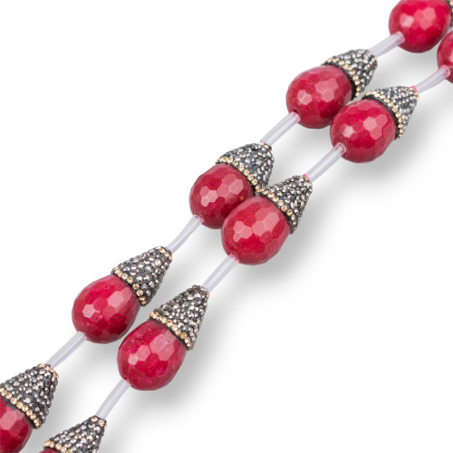 Perline a Filo Di Marcasite Strass Con Giada Rubellite Gocce Briolette Sfaccettate 13x24mm 10pz