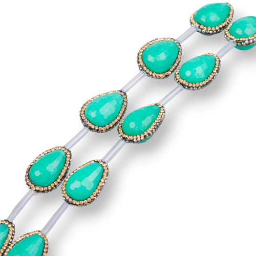 Μαρκασίτες Rhinestone Strand Beads with Turquoise Jade Drops Faceted Briolette 16x23mm 10τμχ