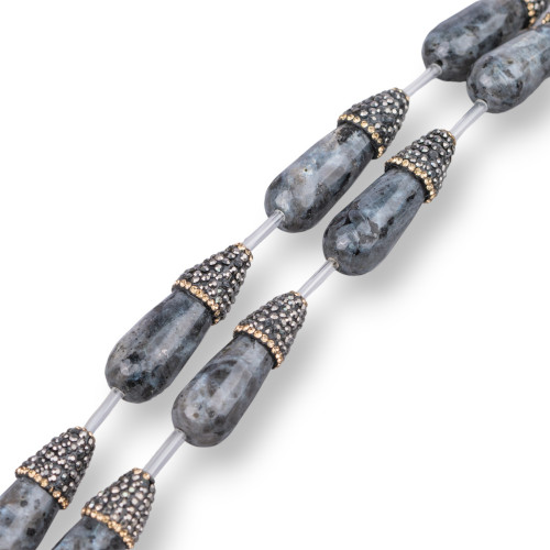 Cuentas de hilo de diamantes de imitación de marcasita con gotas de larichita de labradorita negra Briolette facetada 12x34 mm 8 piezas