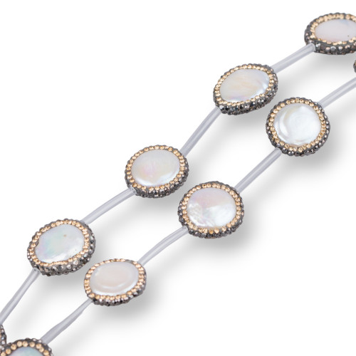 Markasit-Strassstrang-Perlen mit barocken flachen Flussperlen, 14–18 mm, 9 Stück