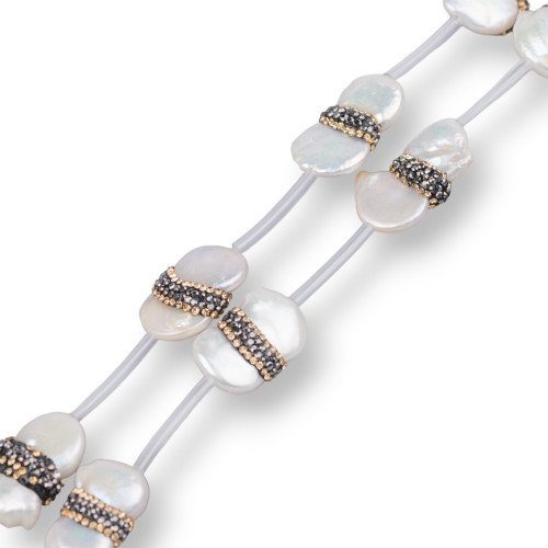 Cuentas de hilo de diamantes de imitación de marcasita con perlas de río planas barrocas 15x23 mm 8 piezas