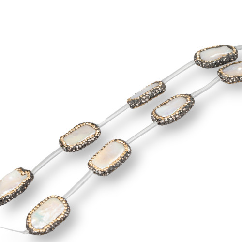 Cuentas de Strass de marcasita con perlas rectangulares de agua dulce 15x24mm 6ud