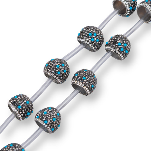 Cuentas de marcasita con diamantes de imitación en forma de copa abovedada, 19 mm, 10 unidades, color negro y turquesa