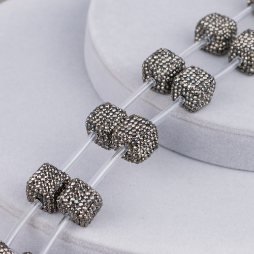 Cuentas de hilo de cubo de diamantes de imitación de marcasita, 18 mm, 10 piezas, color negro