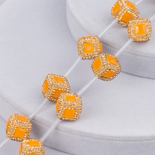 Marcasita Strass Cuentas cúbicas de diamantes de imitación con piedras 16 mm 10 piezas Amarillo dorado