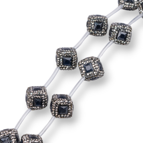 Μαρκασίτης Rhinestone Cube Strand Beads with Stones 16mm 10τμχ Μαύρο