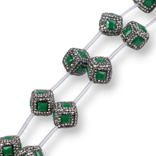 Marcasite Strass Rhinestone Cube Beads with Stones 16mm 10pcs Black Green
