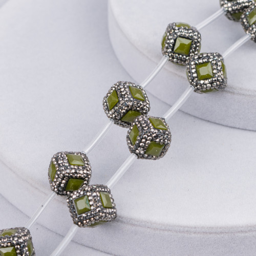 Cuentas de hilo de cubo de diamantes de imitación de marcasita con piedras de 16 mm, 10 piezas, negro, verde oscuro