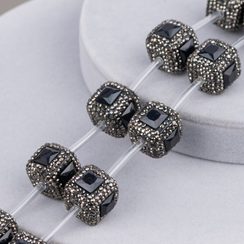 Marcasite Rhinestone Cube Strand Beads with Stones 18mm 10pcs Black