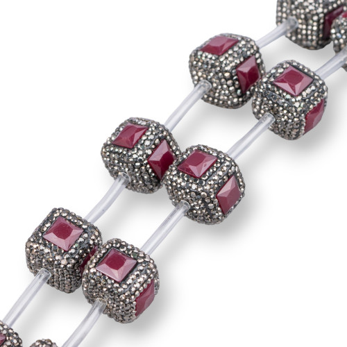 Marcasite Strass Rhinestone Cube Beads with Stones 18mm 10pcs Black Red