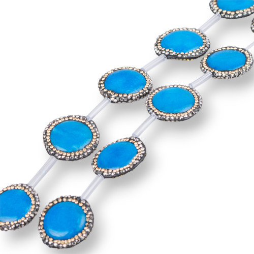 Cuentas de marcasita con diamantes de imitación, jade, azul claro, redondas, planas, 22 mm, 10 unidades