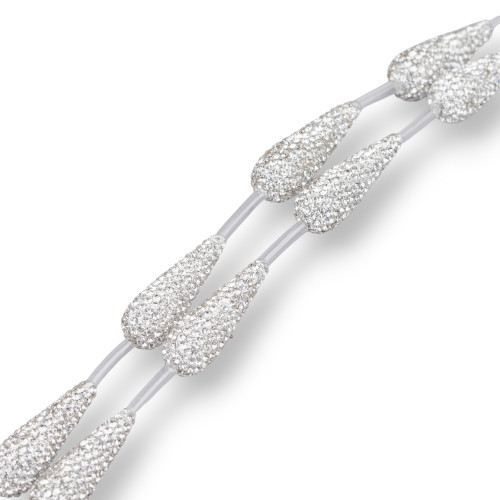Marcasite Rhinestone Drops Strand Beads 10x28mm 9pcs White