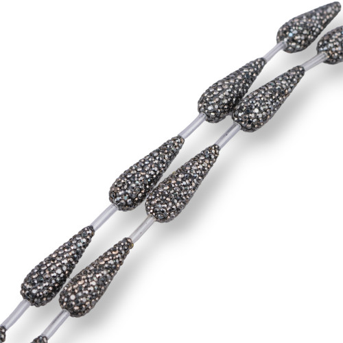 Perline a Filo Di Marcasite Strass Gocce 10x28mm 9pz Nero