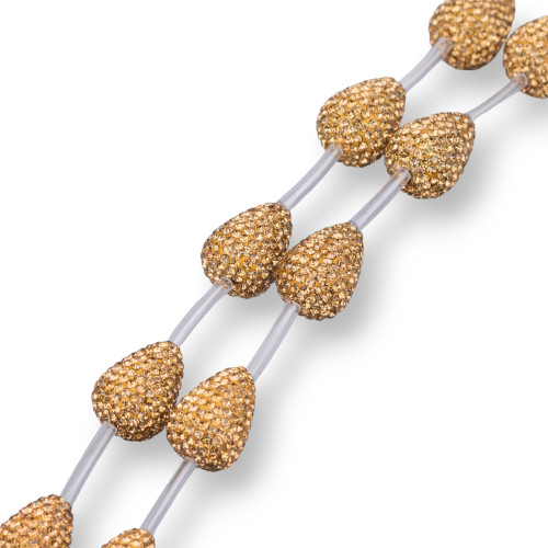 Marcasite Strass Beads Strass Drops 13x18mm 11pcs Golden