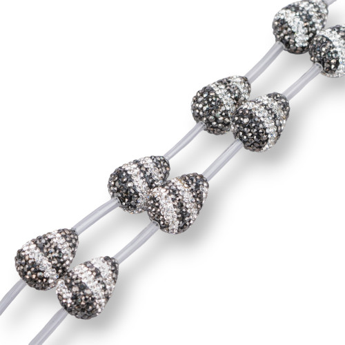 Marcasite Strass Beads Strass Drops 13x18mm 11τμχ Μαύρο Λευκό