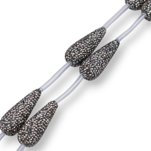 Marcasite Strass Strass Beads Drops 14x35mm 6pcs Black