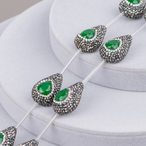 Marcasite Strass Strass Beads Drops 20x28mm 7τμχ Μαύρο Σμαραγδένιο Πράσινο και Λευκό