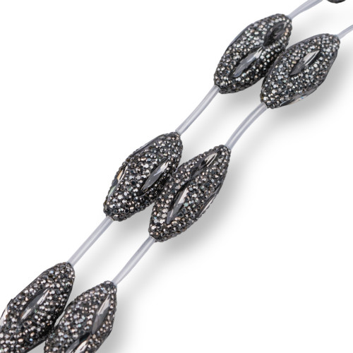 Cuentas de diamantes de imitación de marcasita de color oliva ovalado con cristales 15x35 mm 6 piezas negro