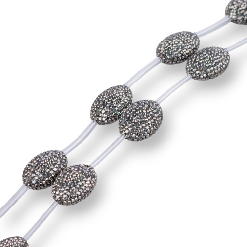 Markasit-Strassstrang-Perlen, flach, oval, 18 x 23 mm, 8 Stück, Schwarz