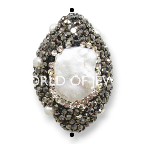 Cuentas de diamantes de imitación de marcasita ovaladas planas con perlas de río 24x30 mm 6 piezas
