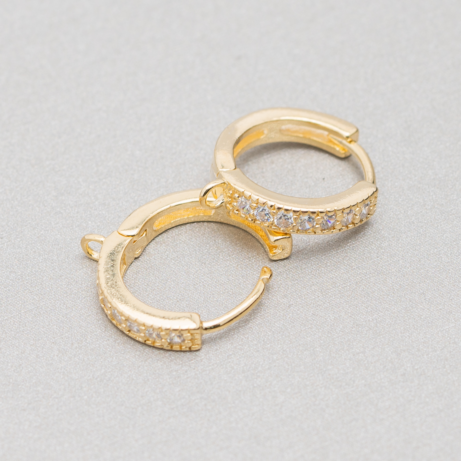 Base Per Orecchini Di Argento 925 Cerchio A Perno Con Zirconi 2,5x14mm 3 Paia Dorato