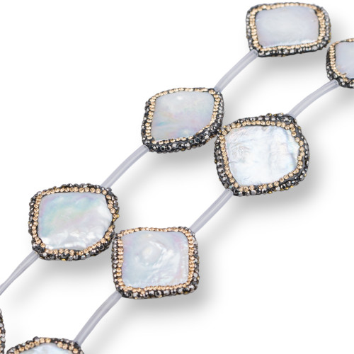 Cuentas de marcasita con diamantes de imitación, perlas de río barrocas, rombo, 25 mm, 8 piezas