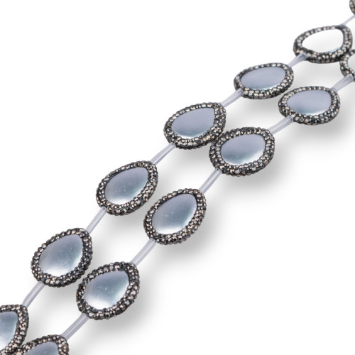 Marcasite Strass Beads Majorca Pearls Flat Drops 19x22mm Gray 11pcs Black Edge