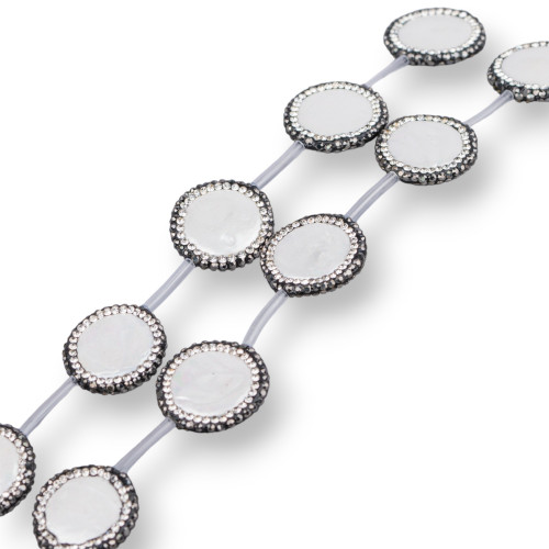 Cuentas de marcasita con diamantes de imitación, perlas de Mallorca, redondas, planas, 22mm, 10 Uds., borde blanco