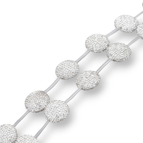 Cuentas redondas planas de diamantes de imitación de marcasita y strass, 25 mm, 8 piezas, color blanco