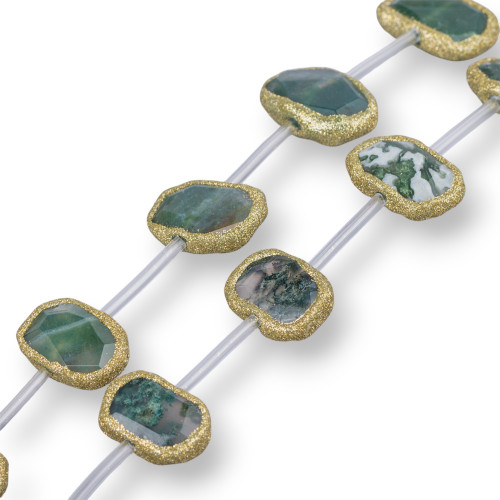 Irregular Flat Moss Agate Glitter Strand Beads 15-22mm 10pcs