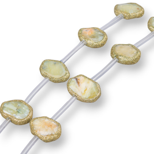 Fil de perles plates irrégulières en opale jaune pailletée, 15-22mm, 10 pièces