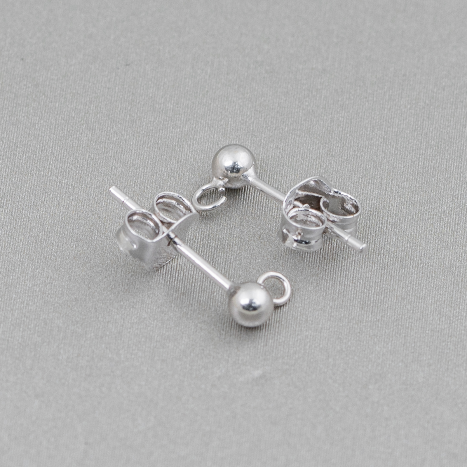 Base Per Orecchini Di Argento 925 Perno Con Pallina 3mm 15 Paia Completo Di Farfalline Rodiato