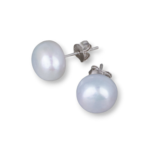 Orecchini Di Argento 925 E Perle Di Fiume  8,5-9,0mm 1 Paio Grigio